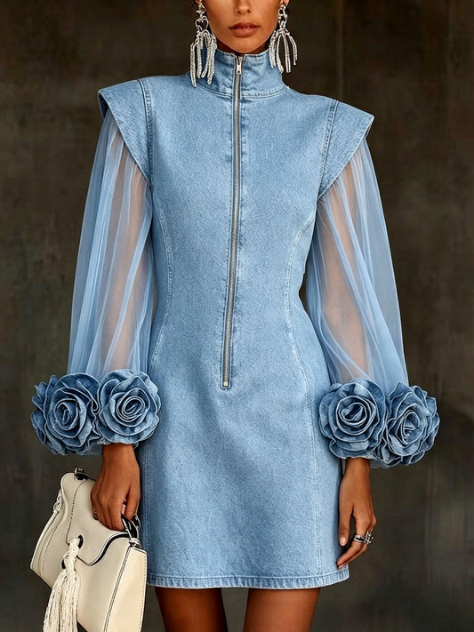 Zénobie | Robe en jean à manches en tulle