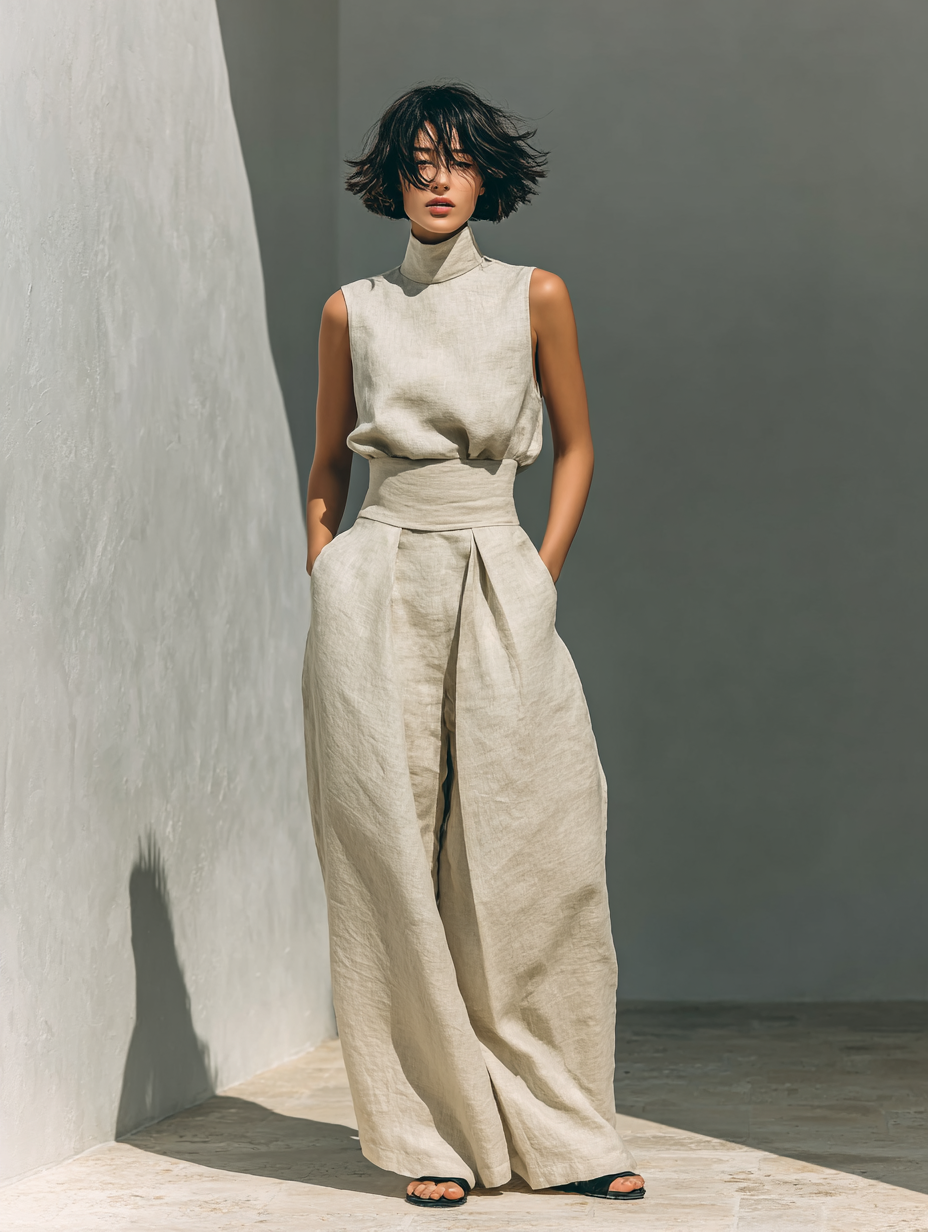 Maria | Ensemble débardeur et pantalon large en coton et lin