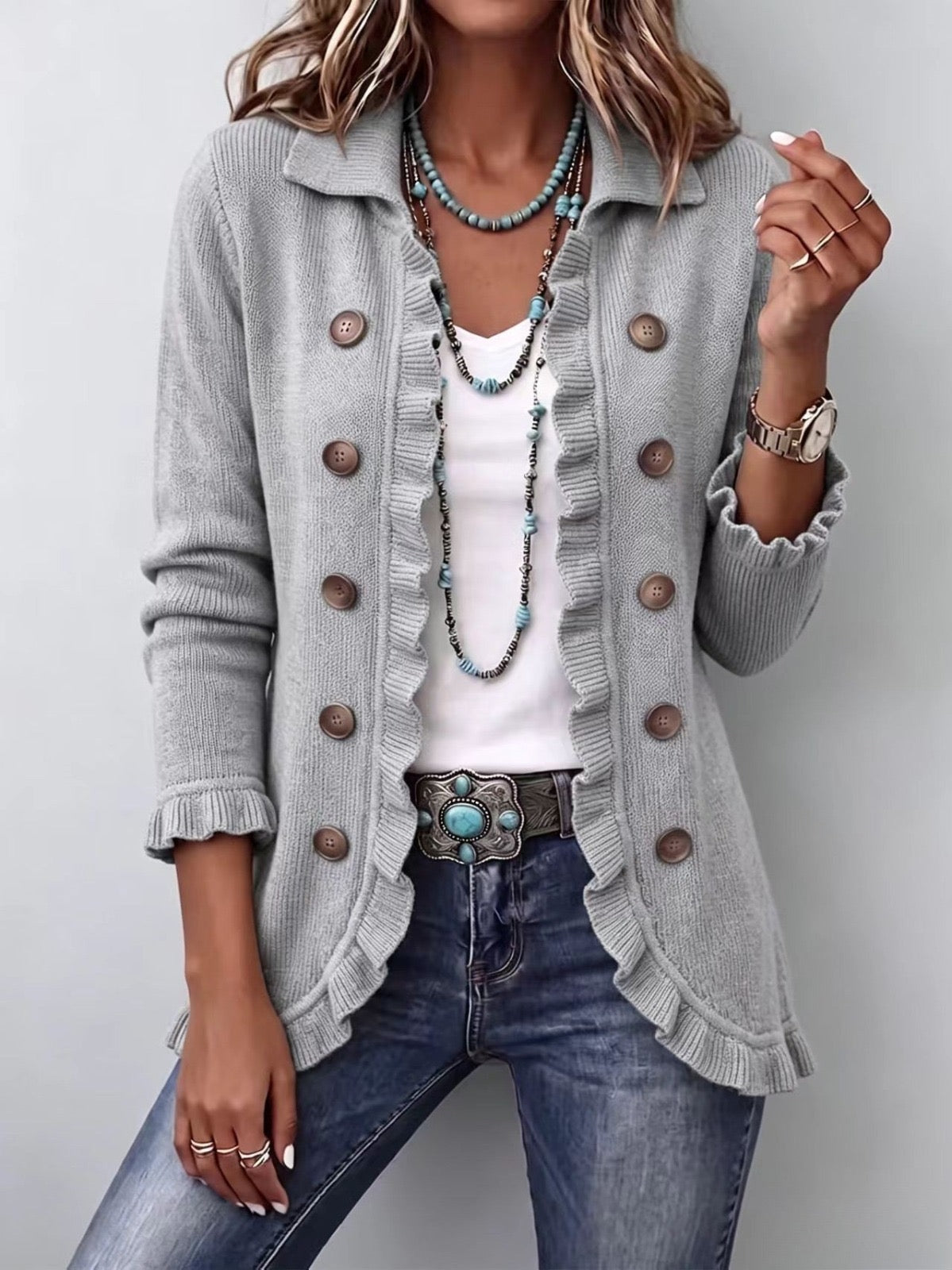 Daphné – veste côtelée gris chiné