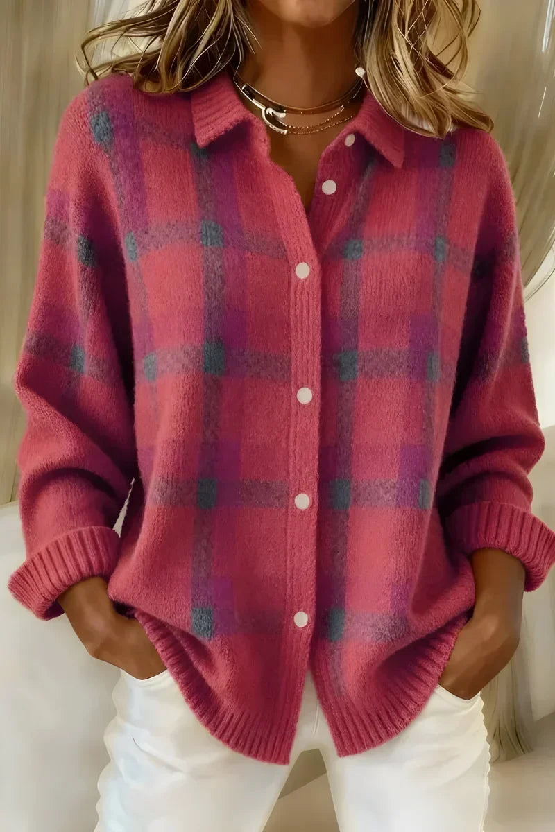 Adeline | Cardigan à carreaux rose
