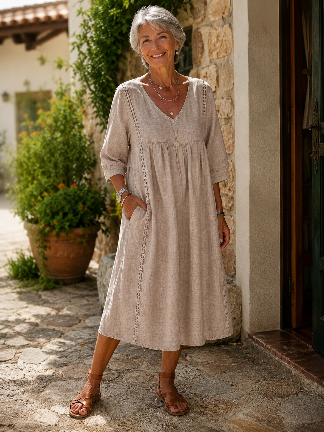 Aurelia | Vestido Amplio de Lino y Algodón con Encaje™