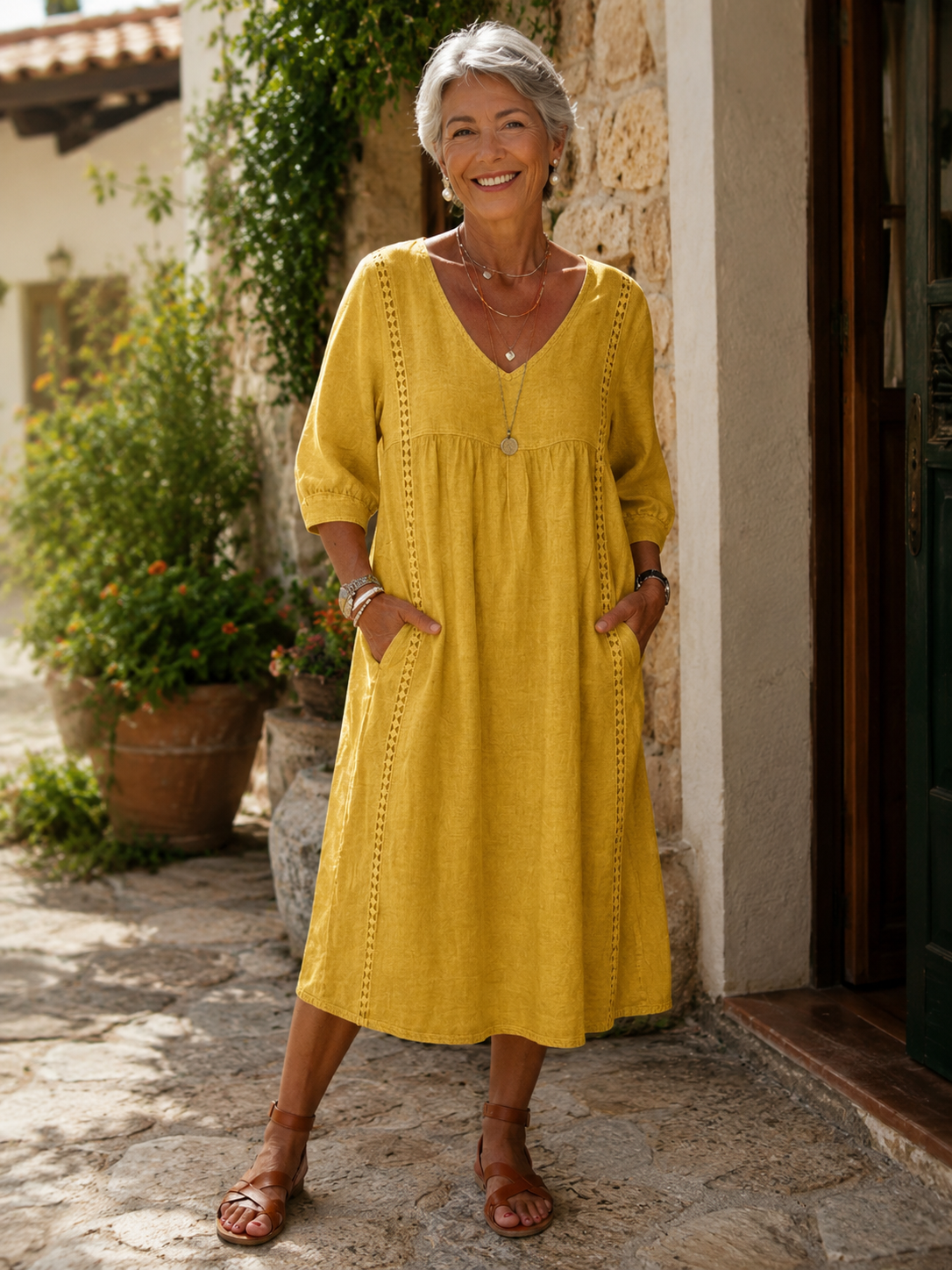 Aurelia | Vestido Amplio de Lino y Algodón con Encaje™