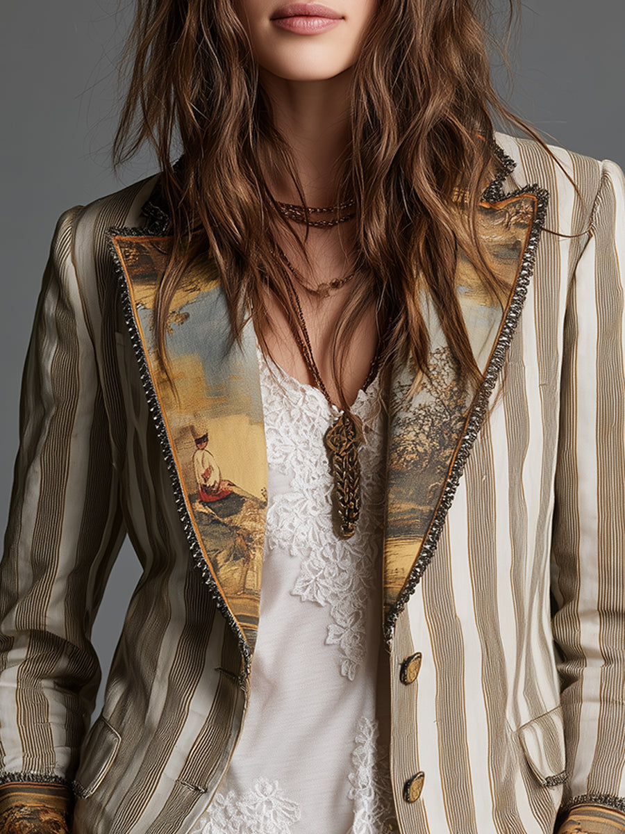 Ysaline – blazer bohème rayé à col imprimé, vue 4