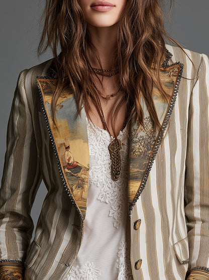 Ysaline – blazer bohème rayé à col imprimé, vue 4