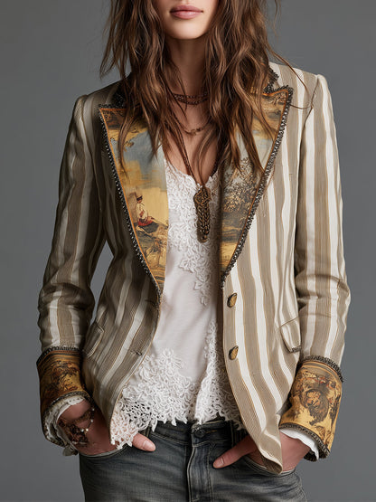 Ysaline – blazer bohème rayé à col imprimé