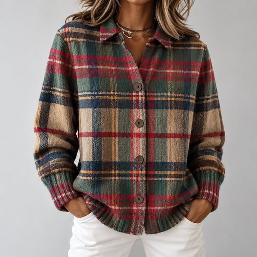 Bérengère – cardigan à carreaux multicolore à boutons