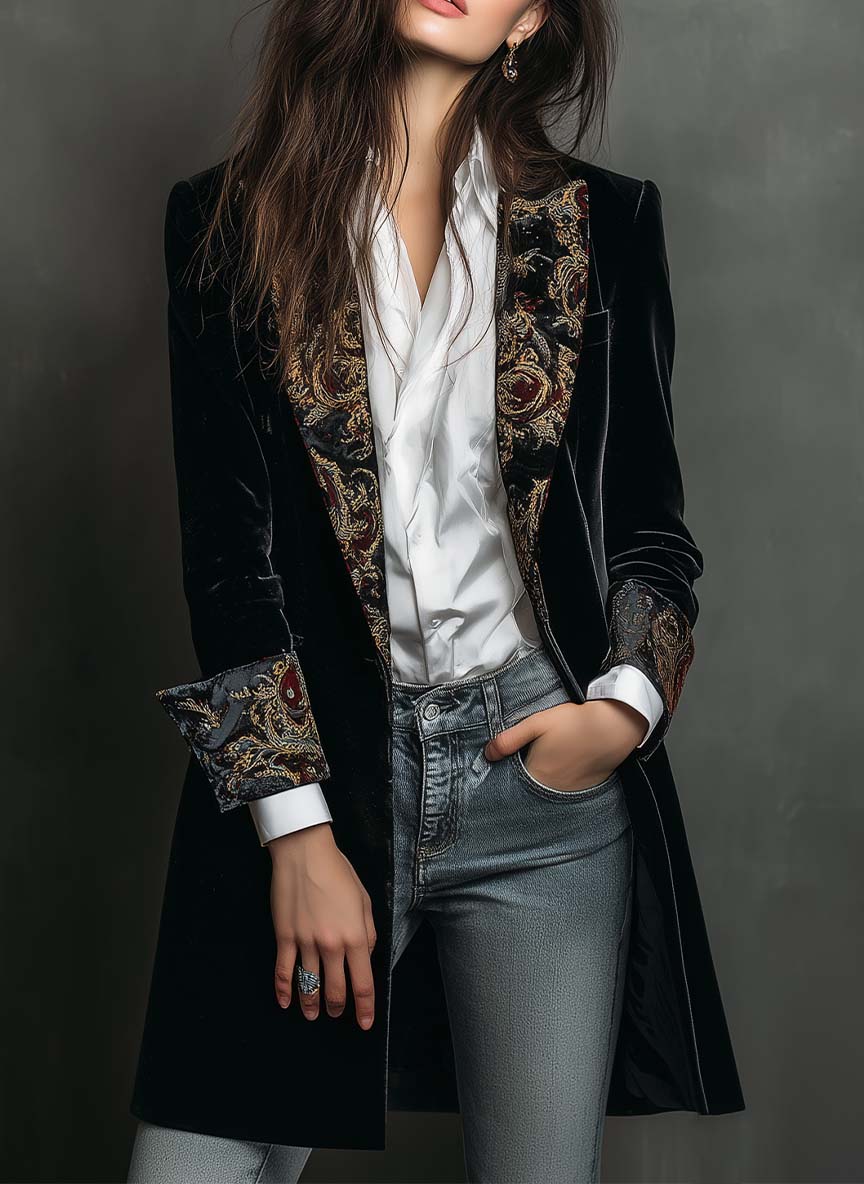 Henriette – blazer ajusté imprimé baroque noir