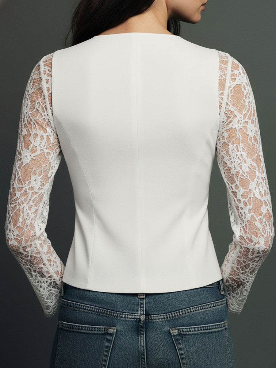 Servane – haut blazer noir à manches semi-transparentes, vue 13