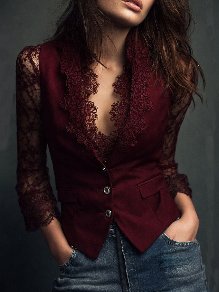 Servane – haut blazer noir à manches semi-transparentes, vue 3