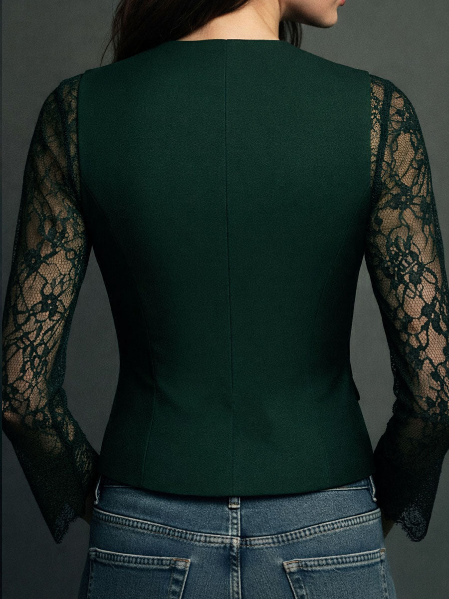 Servane – haut blazer noir à manches semi-transparentes, vue 15
