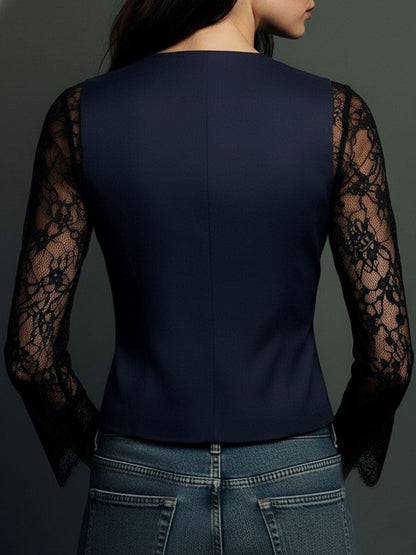 Servane | Haut blazer noir à manches semi-transparentes
