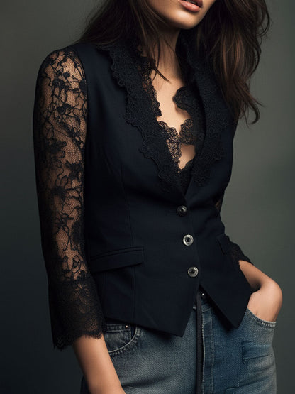 Servane – haut blazer noir à manches semi-transparentes, vue 9