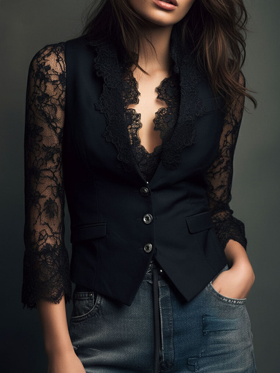Servane – haut blazer noir à manches semi-transparentes, vue 8