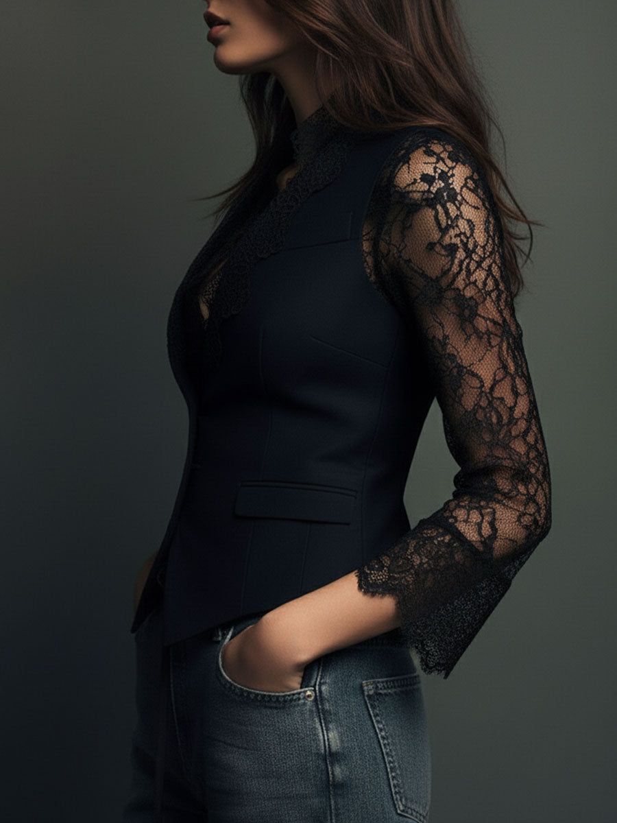 Servane – haut blazer noir à manches semi-transparentes, vue 11