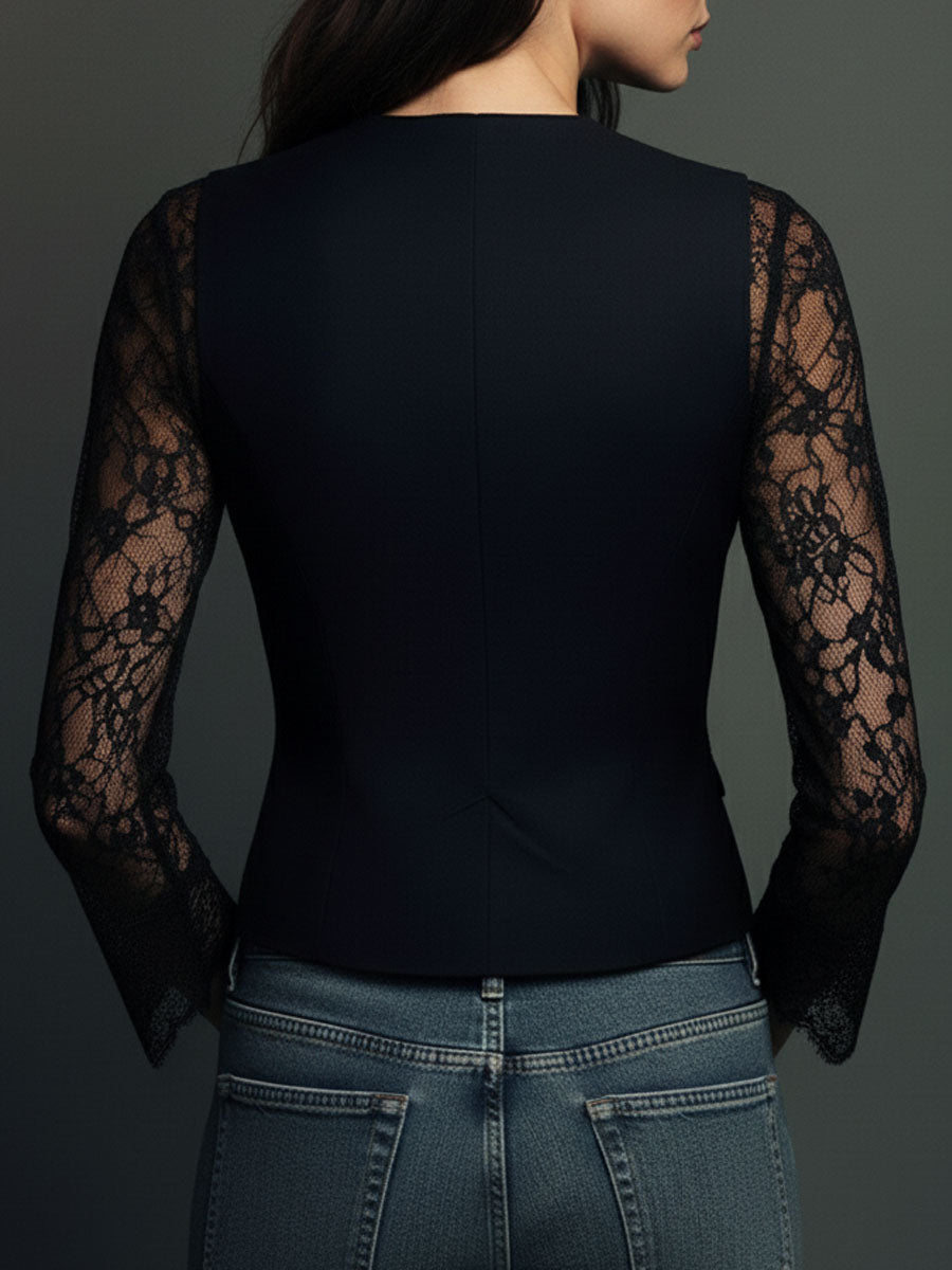 Servane – haut blazer noir à manches semi-transparentes, vue 12