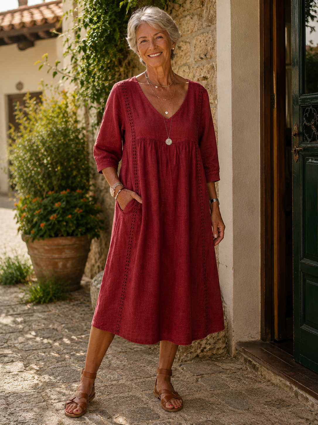 Aurelia | Vestido Amplio de Lino y Algodón con Encaje™