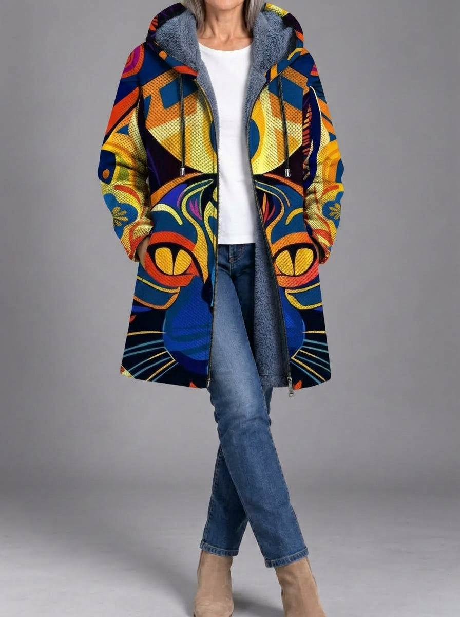 Carine | Manteau en maille à motif chats