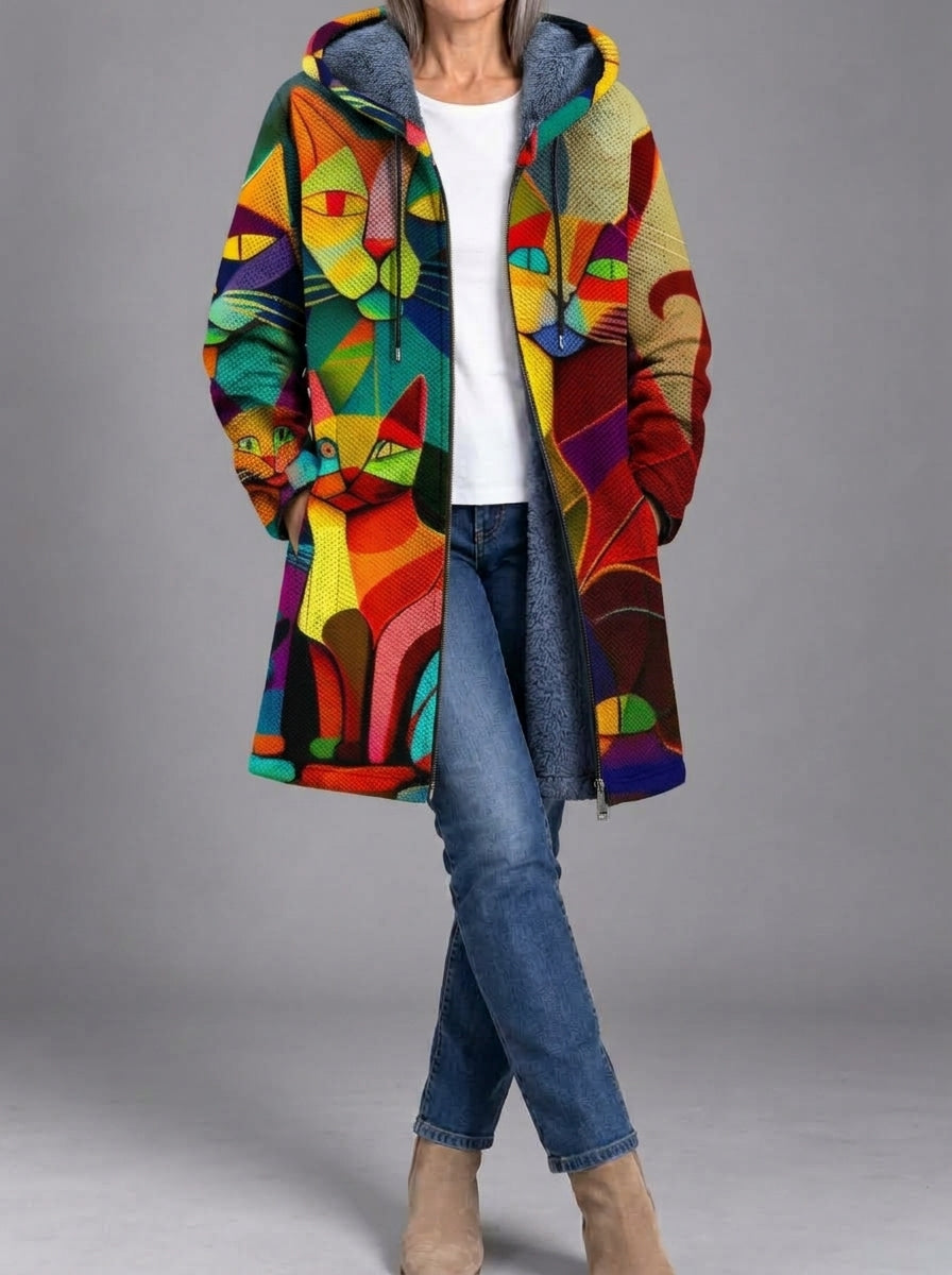 Yolande | Manteau en maille à motif chats