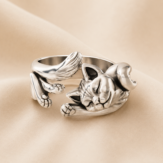 Chat Endormi | Bague ouverte vintage