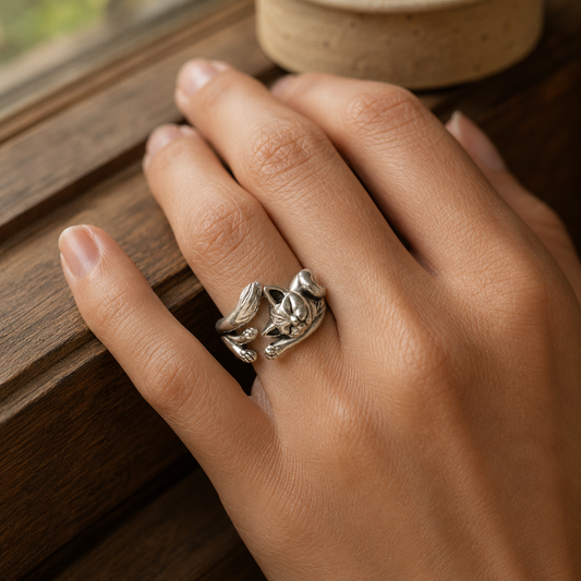 Chat Endormi | Bague ouverte vintage