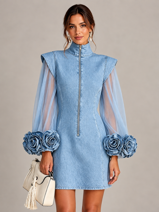 Zénobie | Robe en jean à manches en tulle
