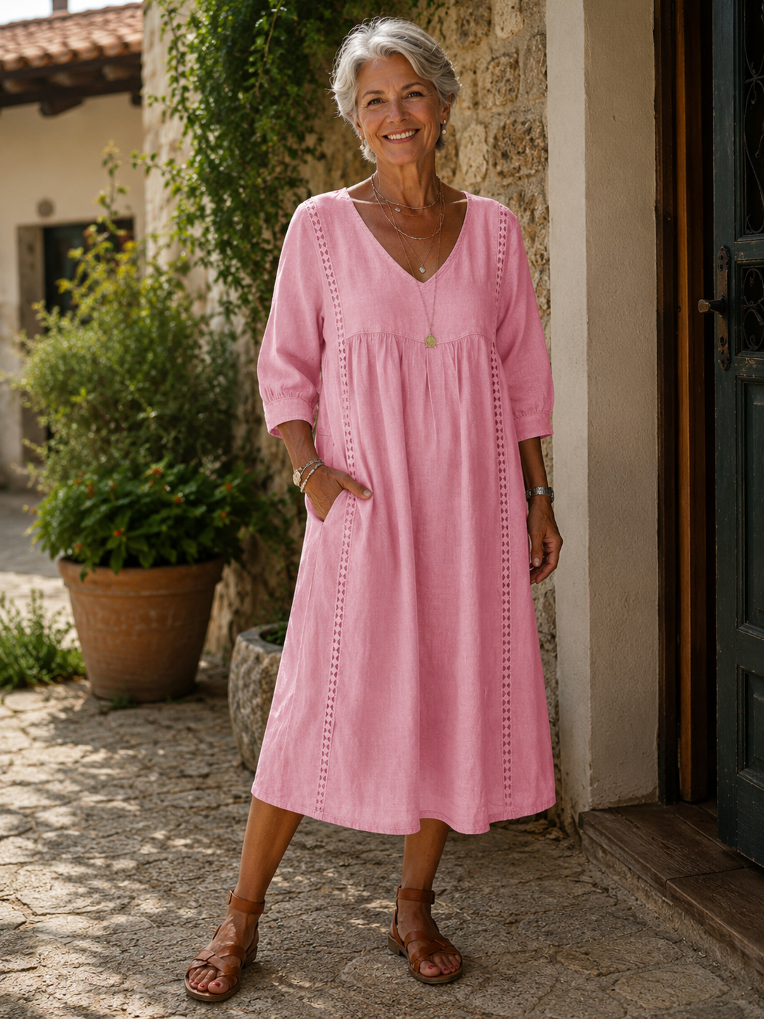 Aurelia | Vestido Amplio de Lino y Algodón con Encaje™