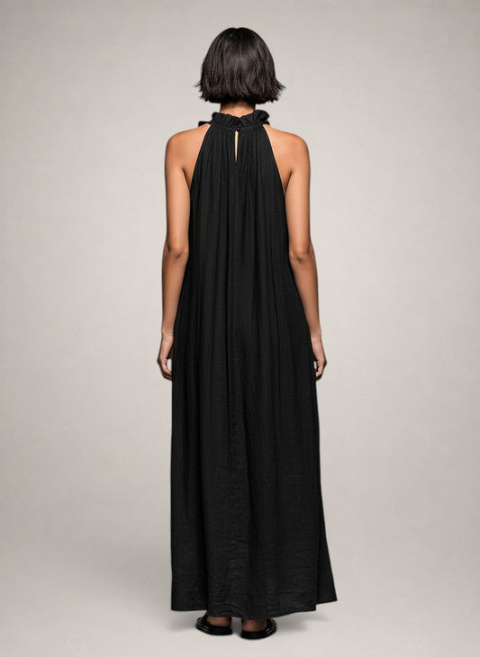 Louison | Robe longue en lin sans manches à volants