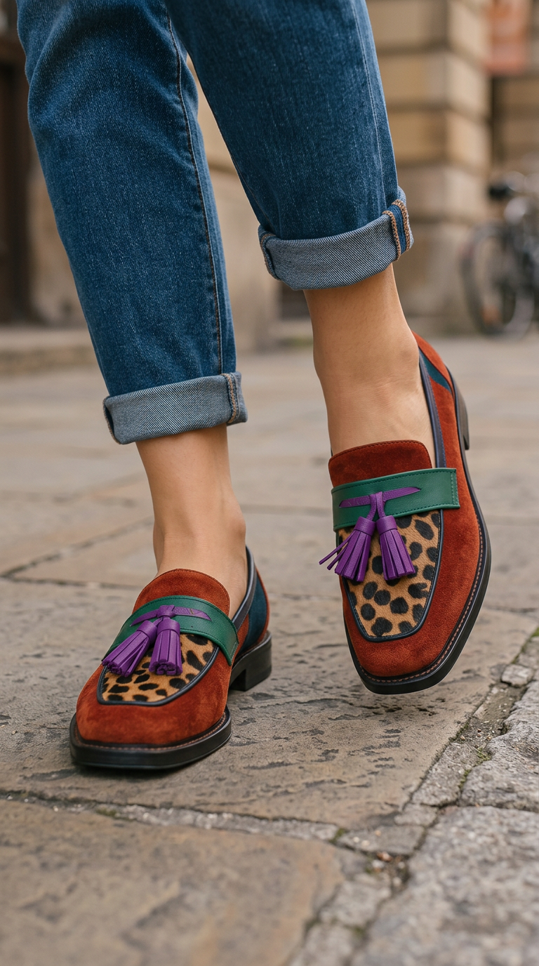 Mathilde | Mocassin color-block effet daim et léopard