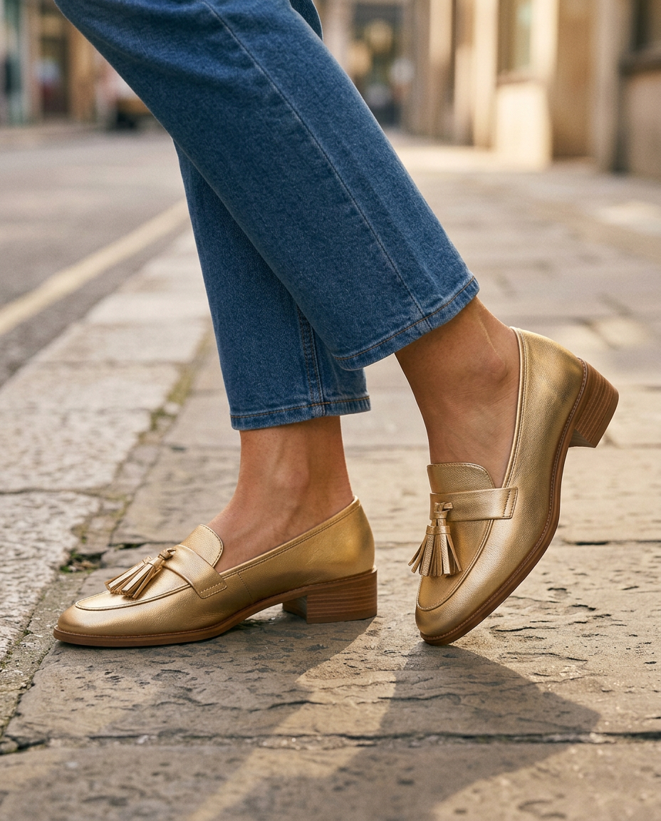 Dorothée | Mocassin doré à pampilles