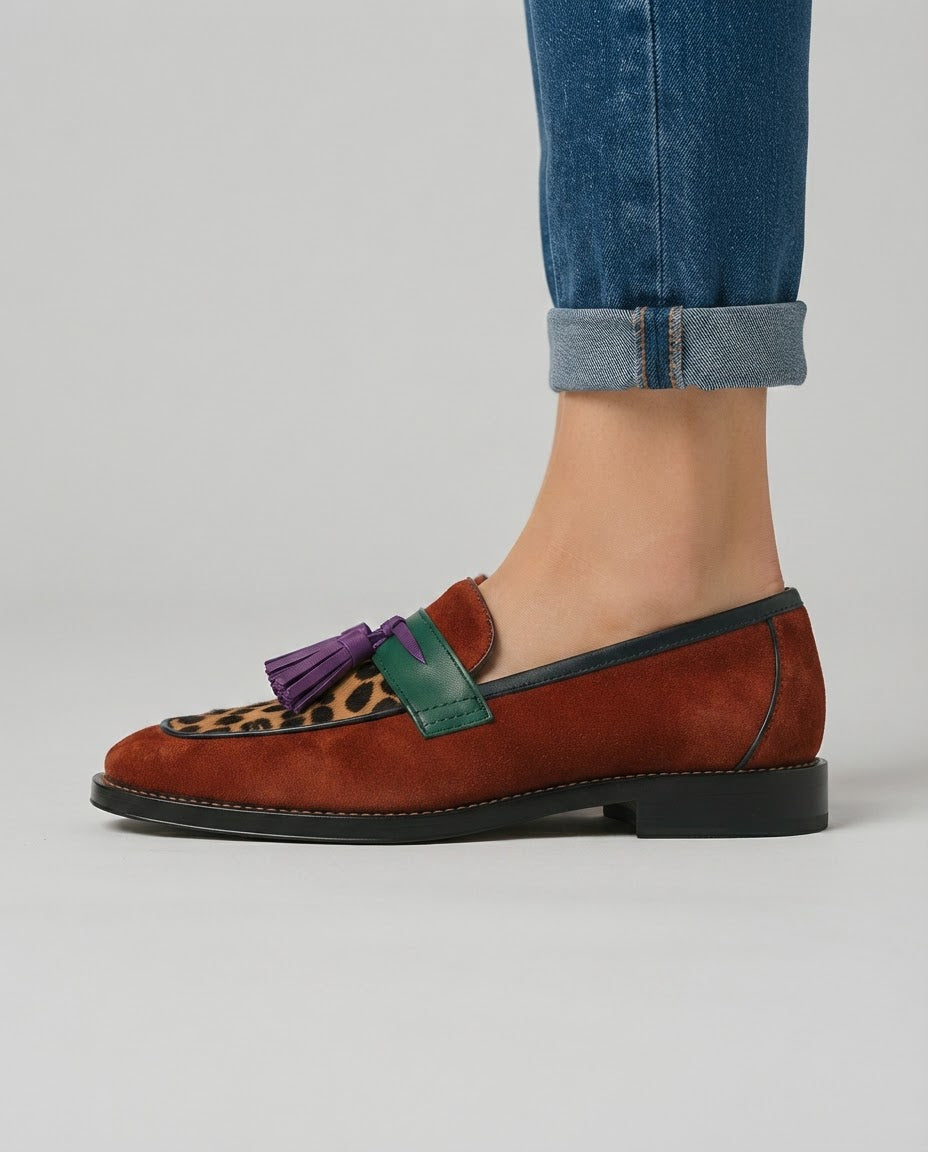 Mathilde | Mocassin color-block effet daim et léopard