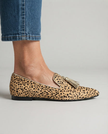Geneviève | Mocassin guépard, pampilles dorées