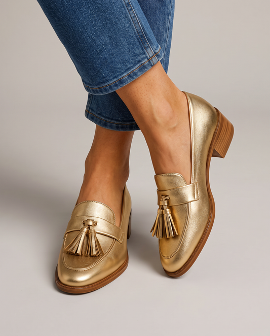 Dorothée | Mocassin doré à pampilles