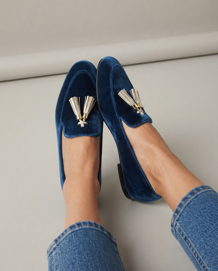 Victoire | Mocassin en velours bleu