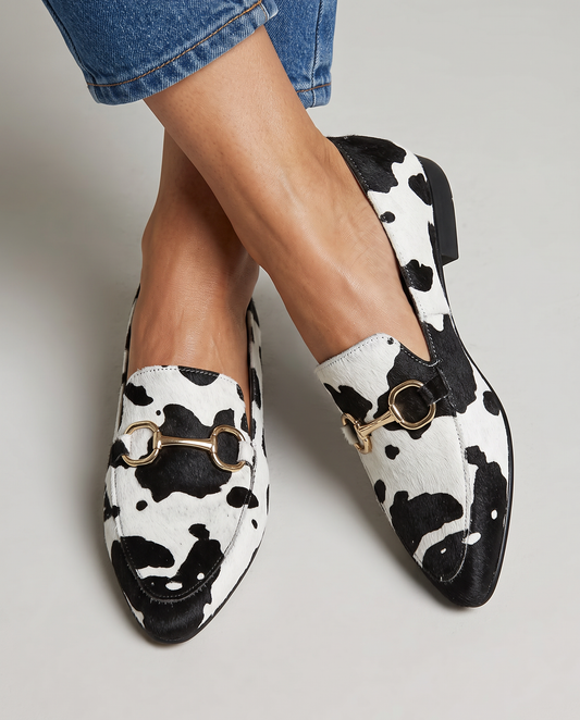 Margaux | Mocassin effet poil imprimé tacheté noir et blanc