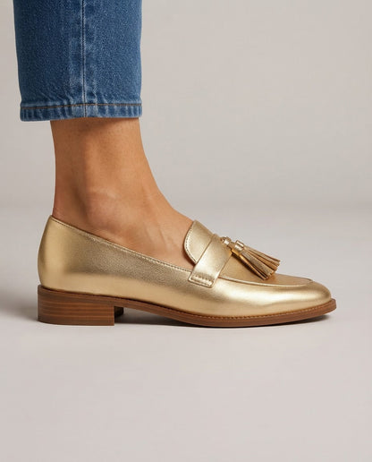 Dorothée | Mocassin doré à pampilles