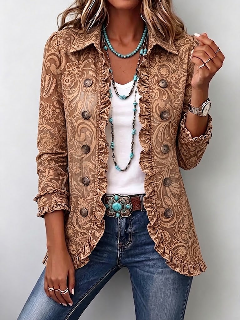 Mélanie – veste bohème fleurie marron