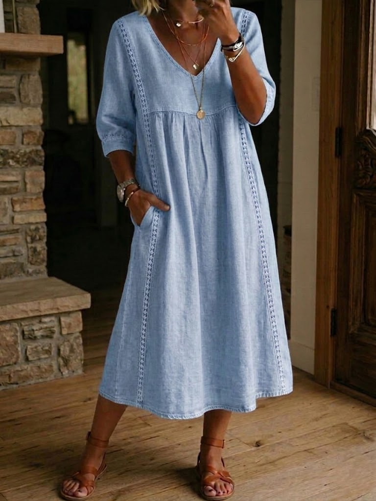 Aurelia | Vestido Amplio de Lino y Algodón con Encaje™
