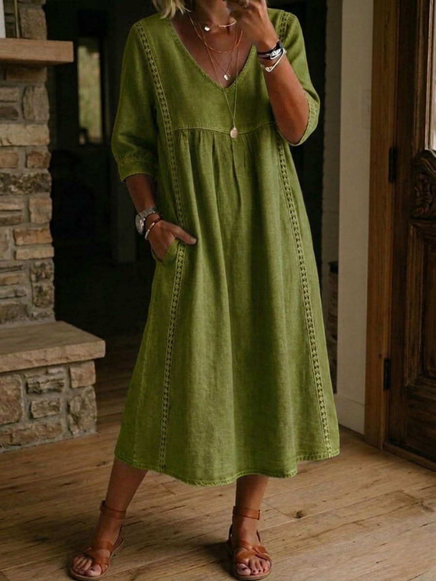 Aurelia | Vestido Amplio de Lino y Algodón con Encaje™