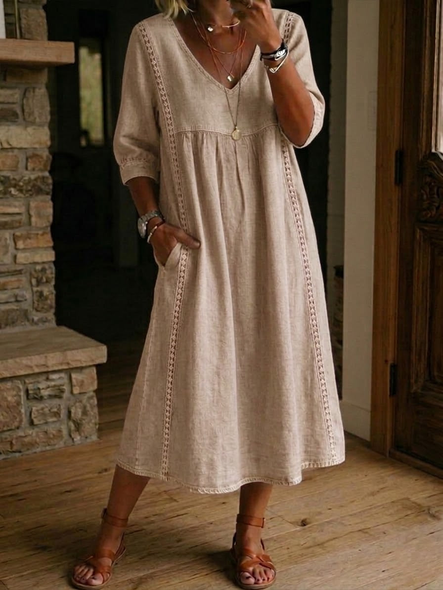 Aurelia | Vestido Amplio de Lino y Algodón con Encaje™