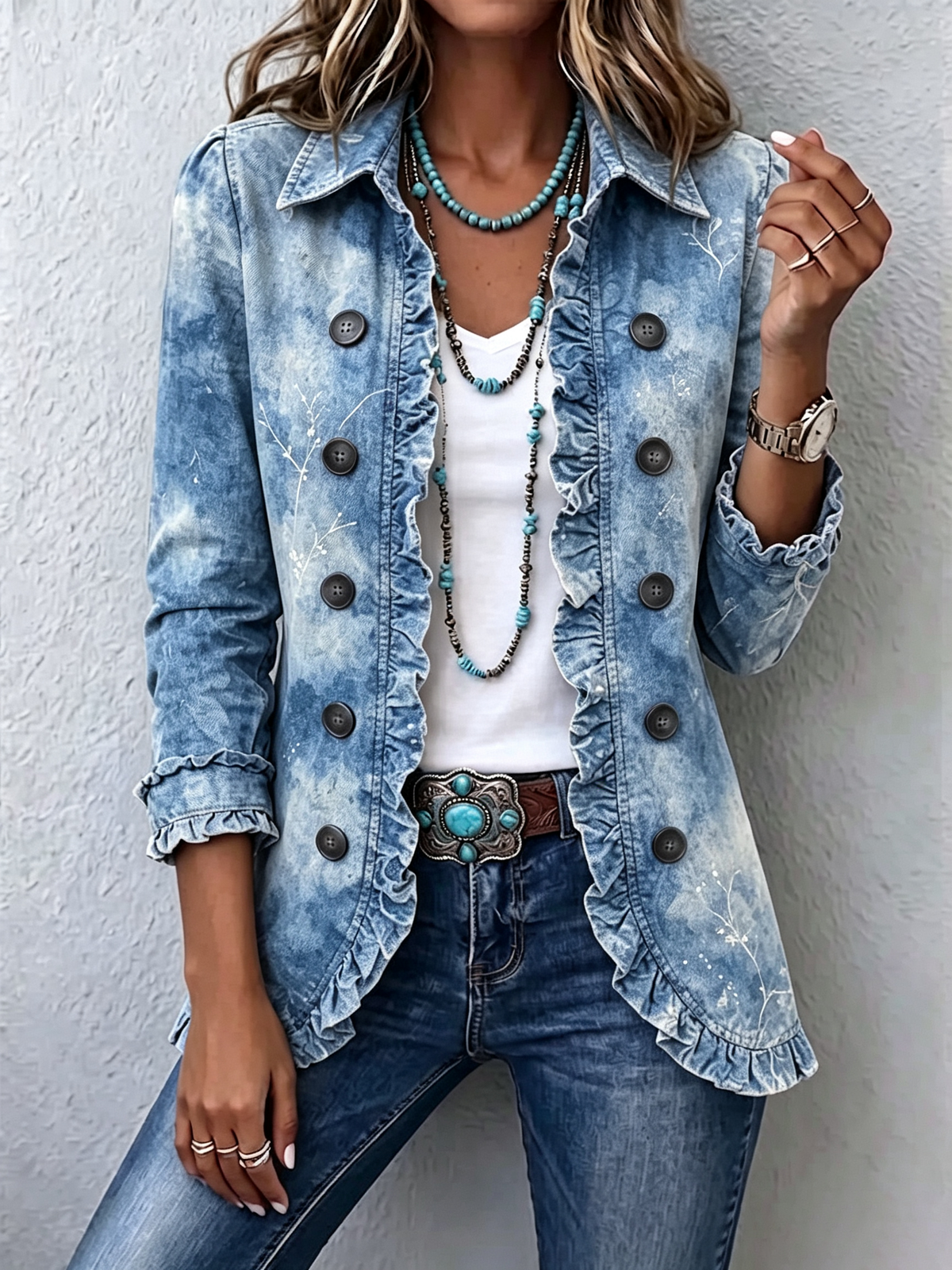 Eugénie – veste bohème botanique bleue
