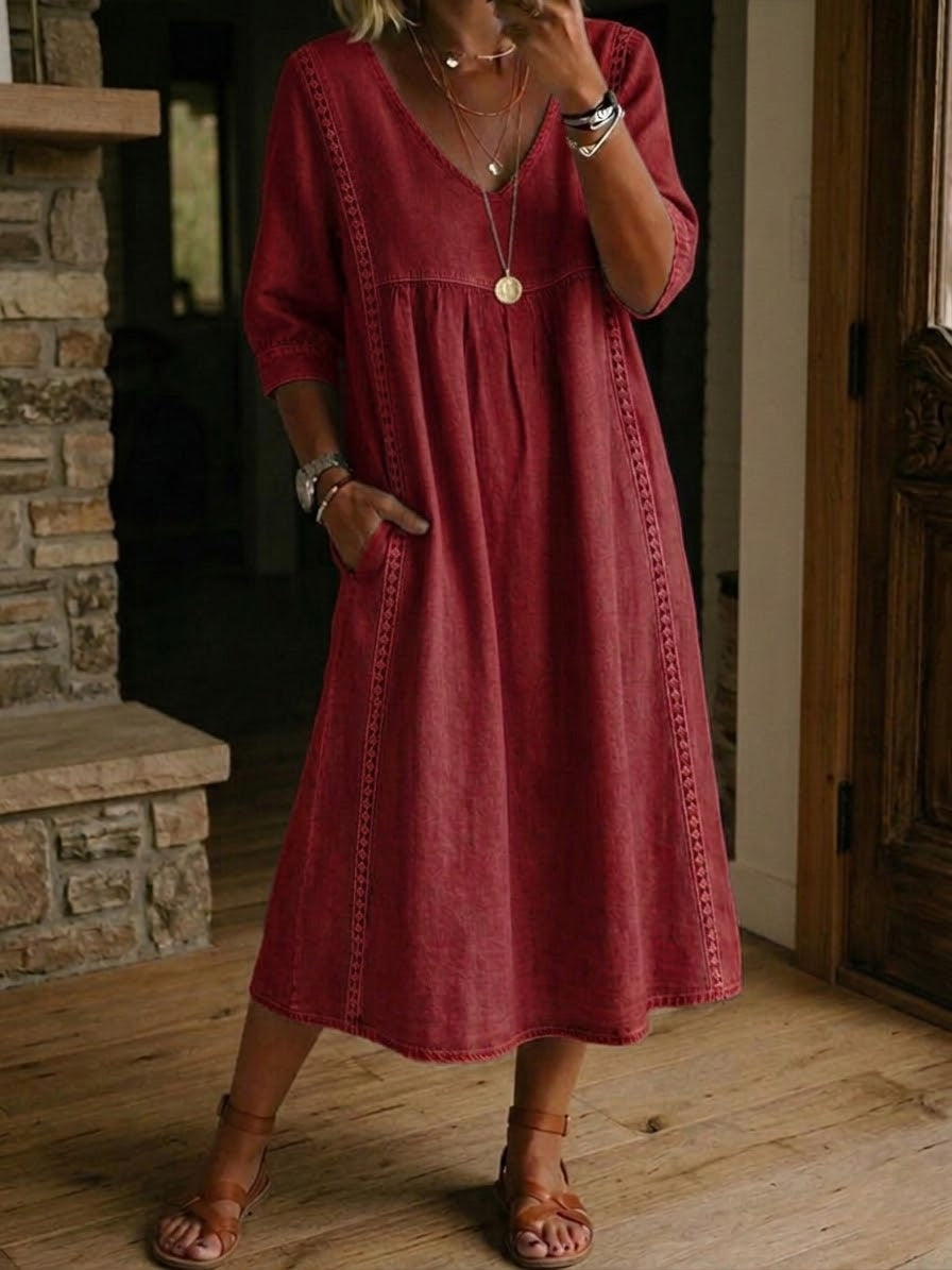 Aurelia | Vestido Amplio de Lino y Algodón con Encaje™
