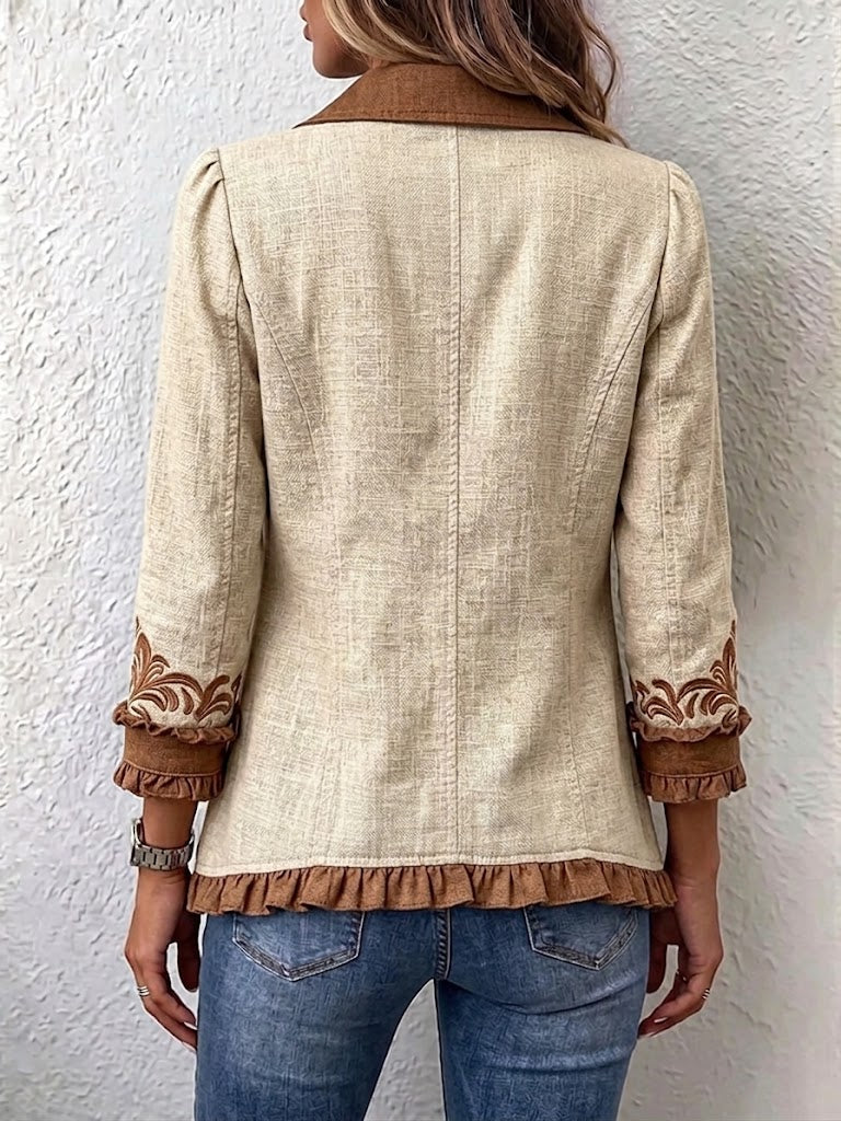Octavie – veste bohème fleurie camel et marron