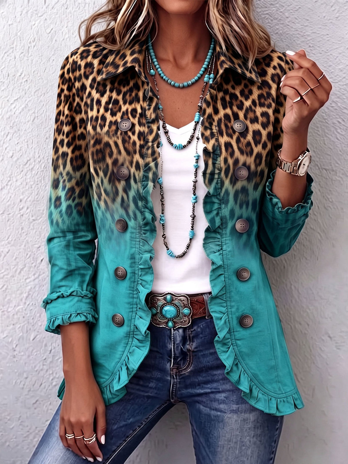 Cassiopée – blazer léopard dégradé à volants