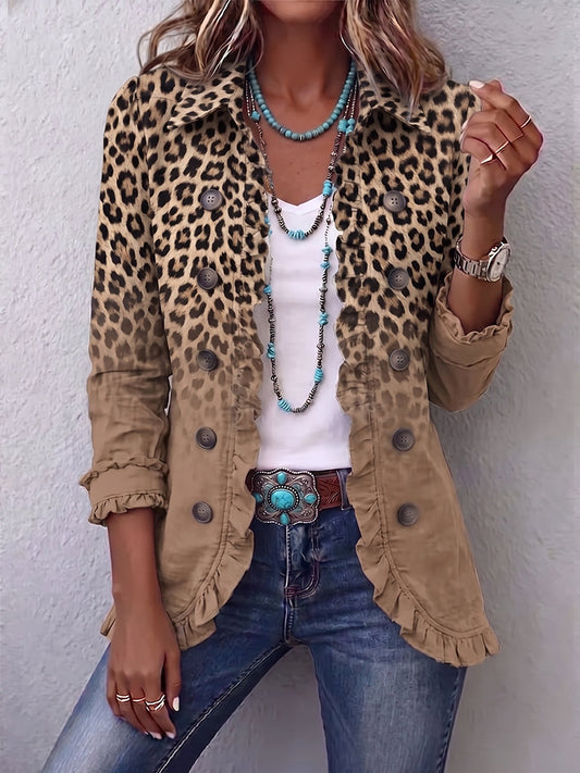 Liliane – veste léopard dégradée camel à volants