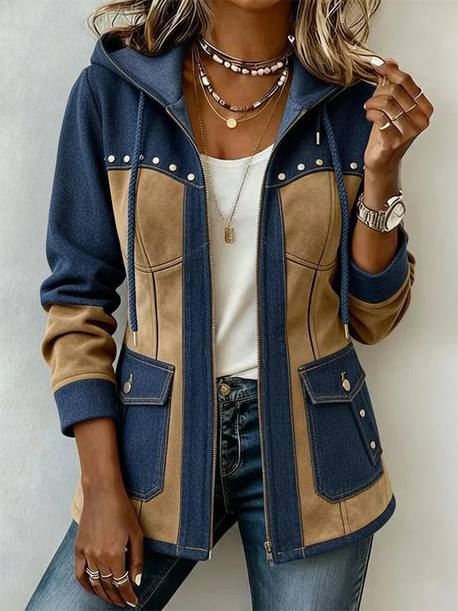 Paule – veste à capuche bleu marine et camel
