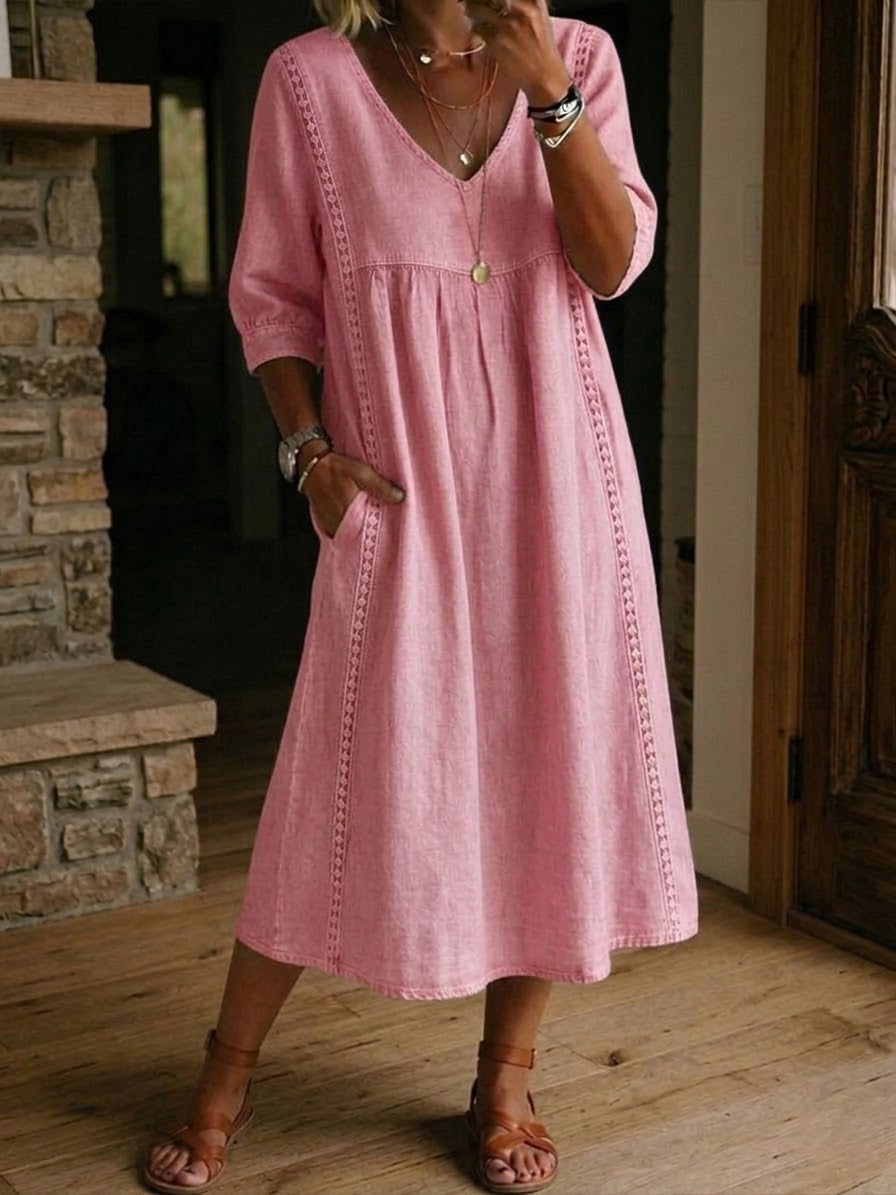 Aurelia | Vestido Amplio de Lino y Algodón con Encaje™