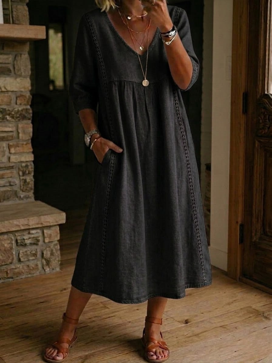Aurelia | Vestido Amplio de Lino y Algodón con Encaje™