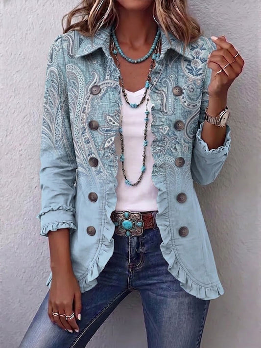 Maëlys – veste paisley vintage bleu ciel